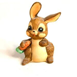 Vintage Anthropomorphic Ceramic Bunny Figurine Holding Carrot Hand Painted